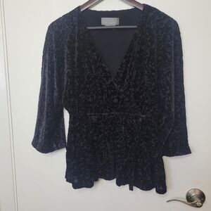 Anthropologie Elegant Black Patterned Blouse Evening Cocktail Date Night